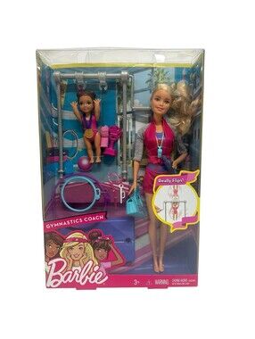 Barbie‎ Gymnastics Coach Set – Balance Beam Coach & Student Dolls Flipping
